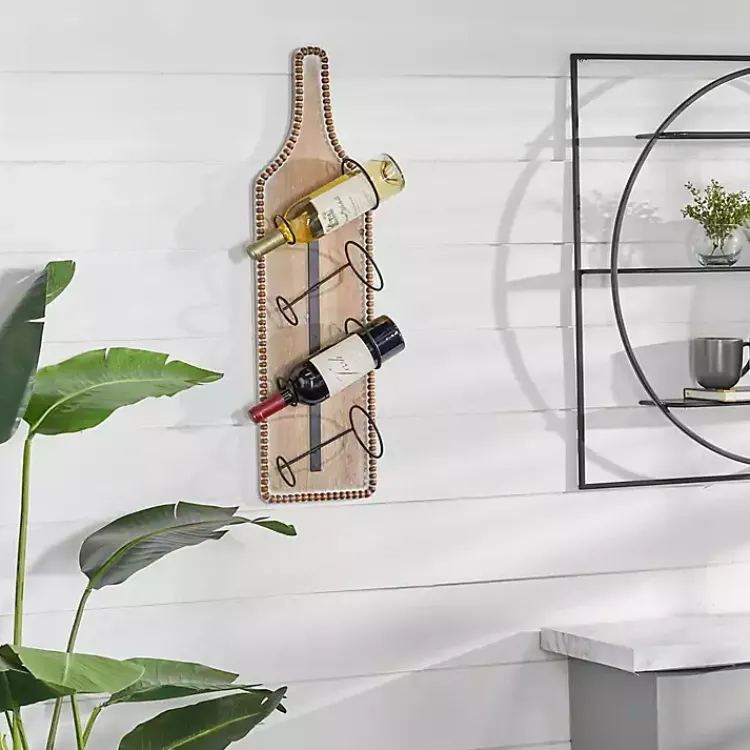 Kirklands Home Brown Wood Bottle Frame Metal Bracket Wine Holder