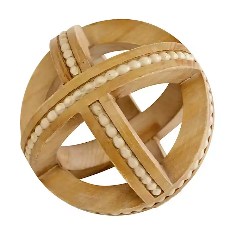 Bowl Filler>Kirklands Home Wood Carved Bead Orbs, Set of 3 Brown