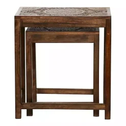 Kirklands Home Wood Carved Floral Nesting Tables, Set of 2 Brown