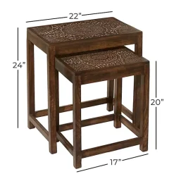 Kirklands Home Wood Carved Floral Nesting Tables, Set of 2 Brown