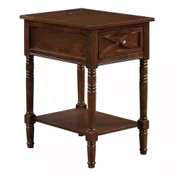 Kirklands Home Wood Charging Traditional Accent Table Brown New