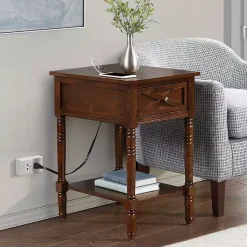 Kirklands Home Wood Charging Traditional Accent Table Brown New