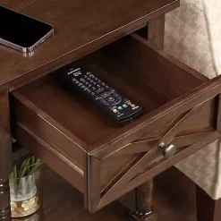 Kirklands Home Wood Charging Traditional Accent Table Brown New