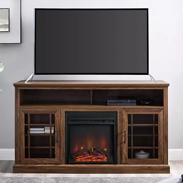 Kirklands Home Wood 2-Door LED Fireplace Cabinet Brown Sale