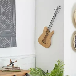 Kirklands Home Brown Wood Electric Guitar Wall Plaque New