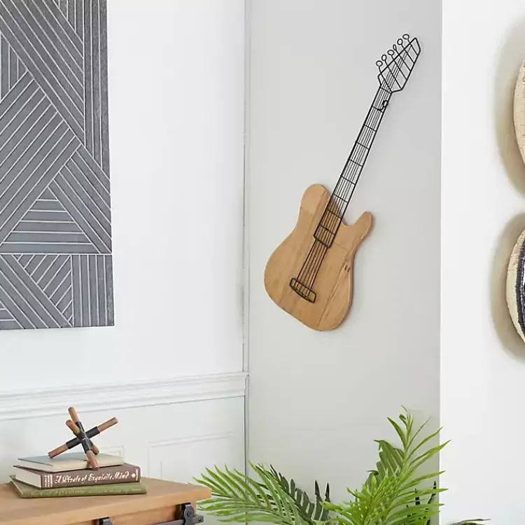 Kirklands Home Brown Wood Electric Guitar Wall Plaque New
