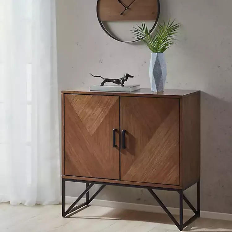 Kirklands Home Brown Wood Frame Metal Base 2-Door Cabinet Clearance