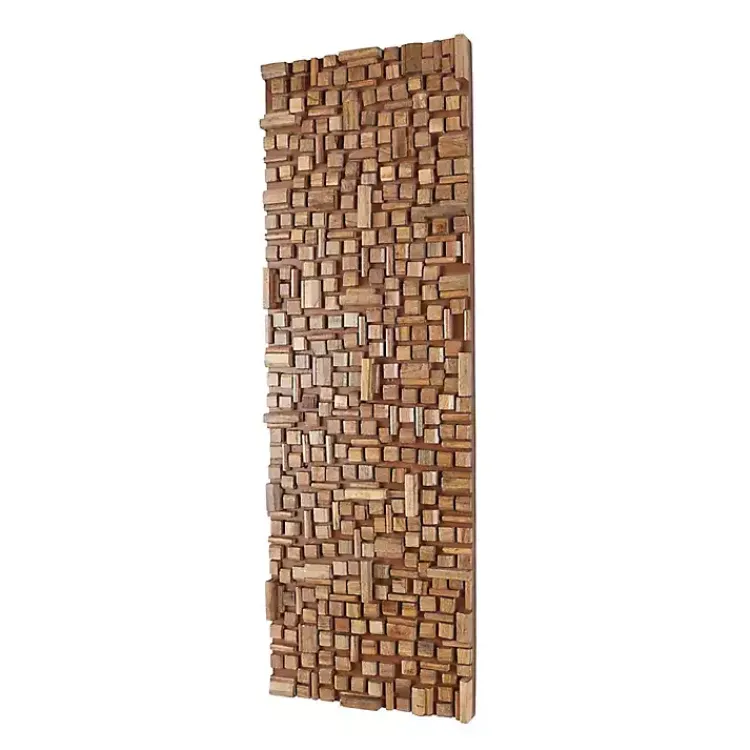 Kirklands Home Wood Geometric Block Wall Plaque, 16x48 in. Brown New