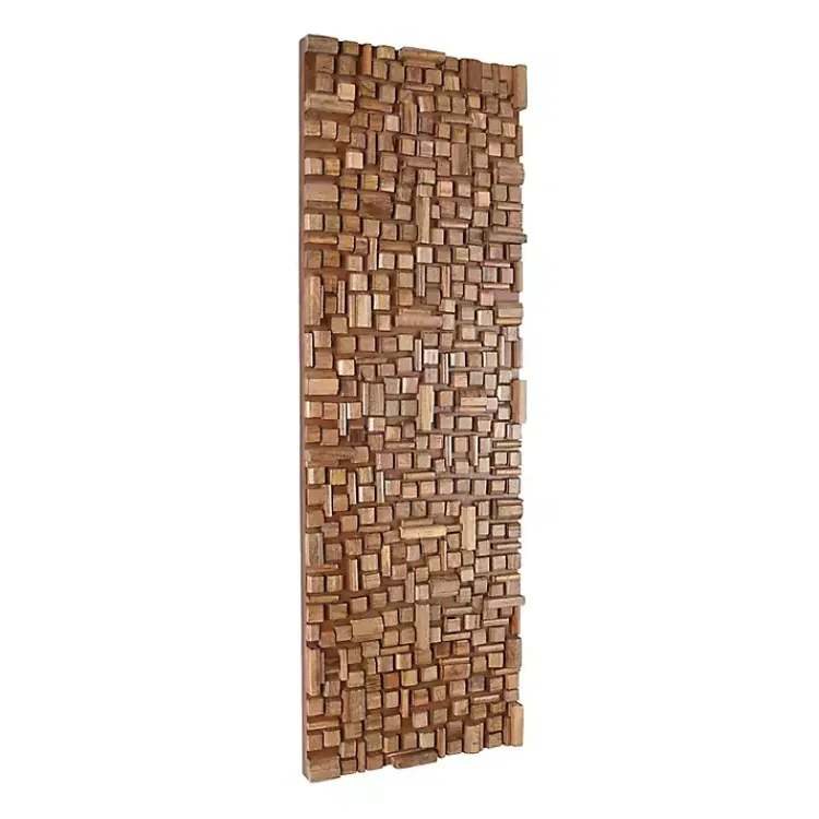 Kirklands Home Wood Geometric Block Wall Plaque, 16x48 in. Brown New