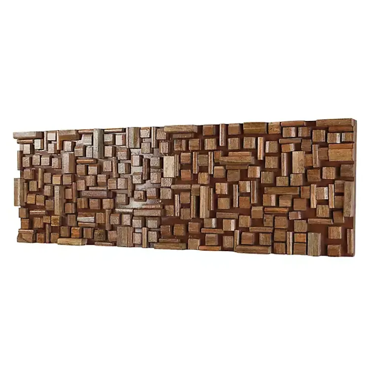 Kirklands Home Wood Geometric Block Wall Plaque, 36x12 in. Brown Discount