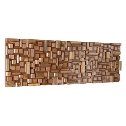Kirklands Home Wood Geometric Block Wall Plaque, 36x12 in. Brown Discount