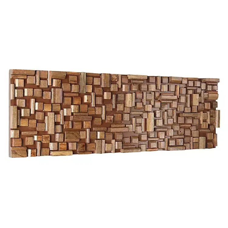 Kirklands Home Wood Geometric Block Wall Plaque, 36x12 in. Brown Discount