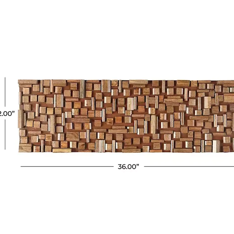 Kirklands Home Wood Geometric Block Wall Plaque, 36x12 in. Brown Discount