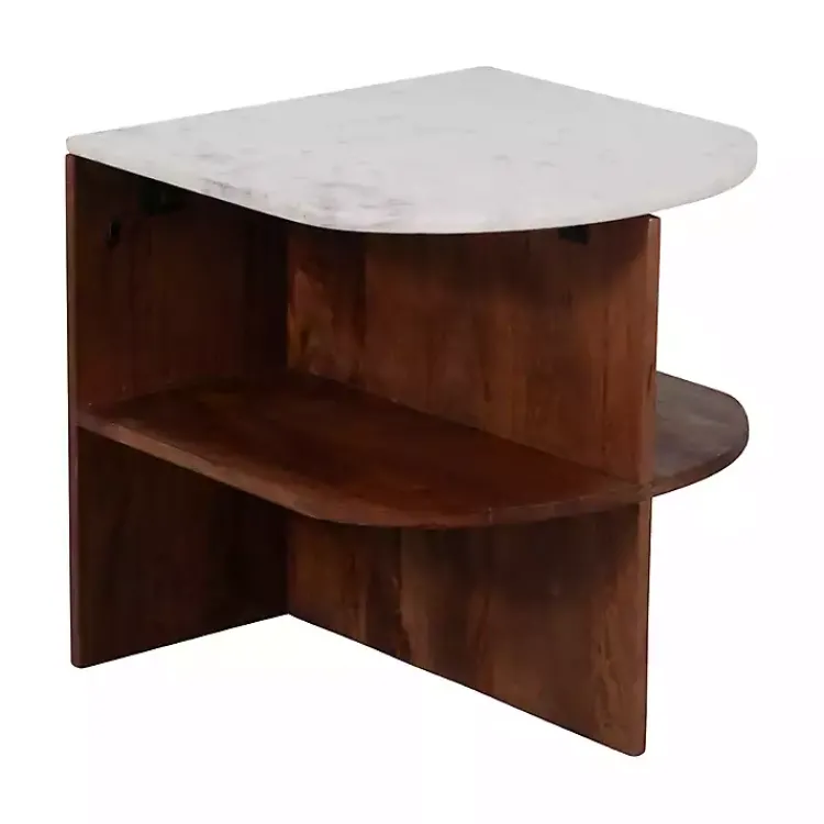 Kirklands Home Brown Wood Half Round Marble Accent Table White Best