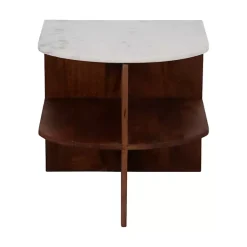 Kirklands Home Brown Wood Half Round Marble Accent Table White Best