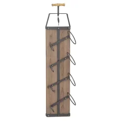 Kirklands Home Wood Panel Black Metal Wine Rack Brown