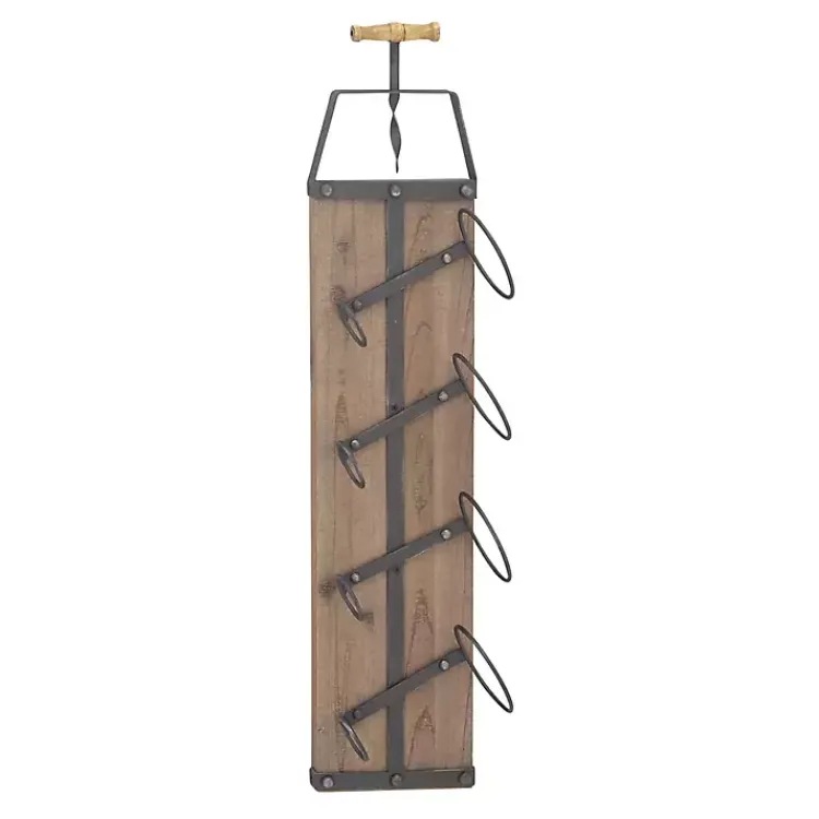 Kirklands Home Wood Panel Black Metal Wine Rack Brown