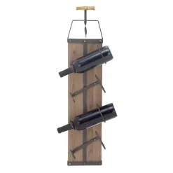 Kirklands Home Wood Panel Black Metal Wine Rack Brown