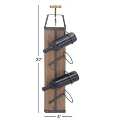 Kirklands Home Wood Panel Black Metal Wine Rack Brown