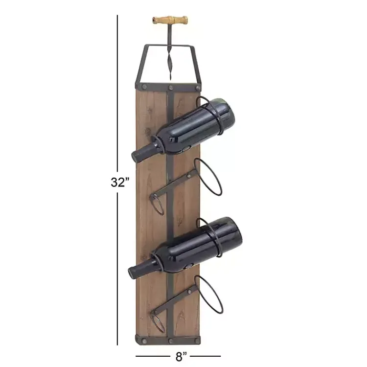 Kirklands Home Wood Panel Black Metal Wine Rack Brown