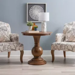 Kirklands Home Wood Round Base Side Table Brown