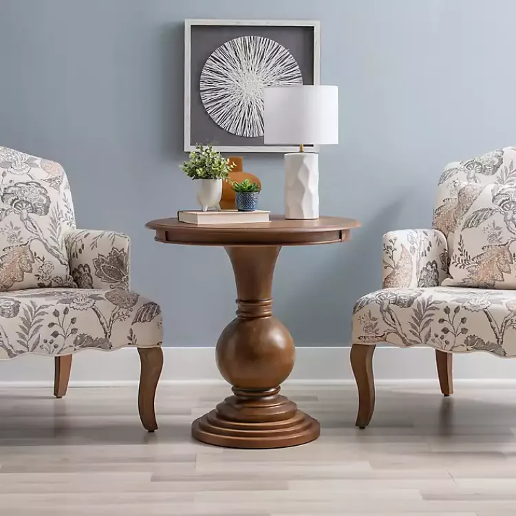 Kirklands Home Wood Round Base Side Table Brown