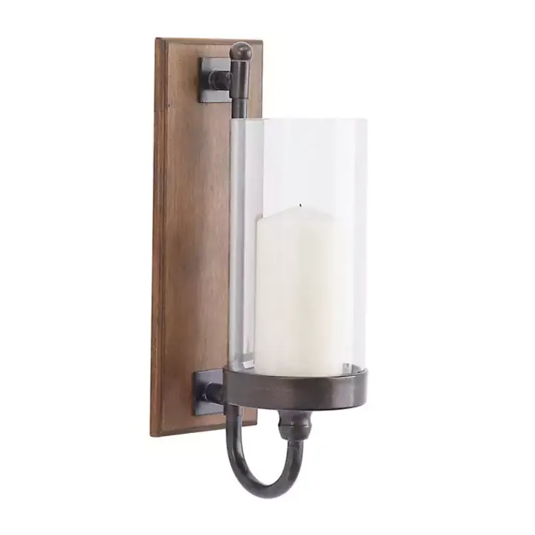 Sconces>Kirklands Home Brown Wood Sconce with Glass Holder