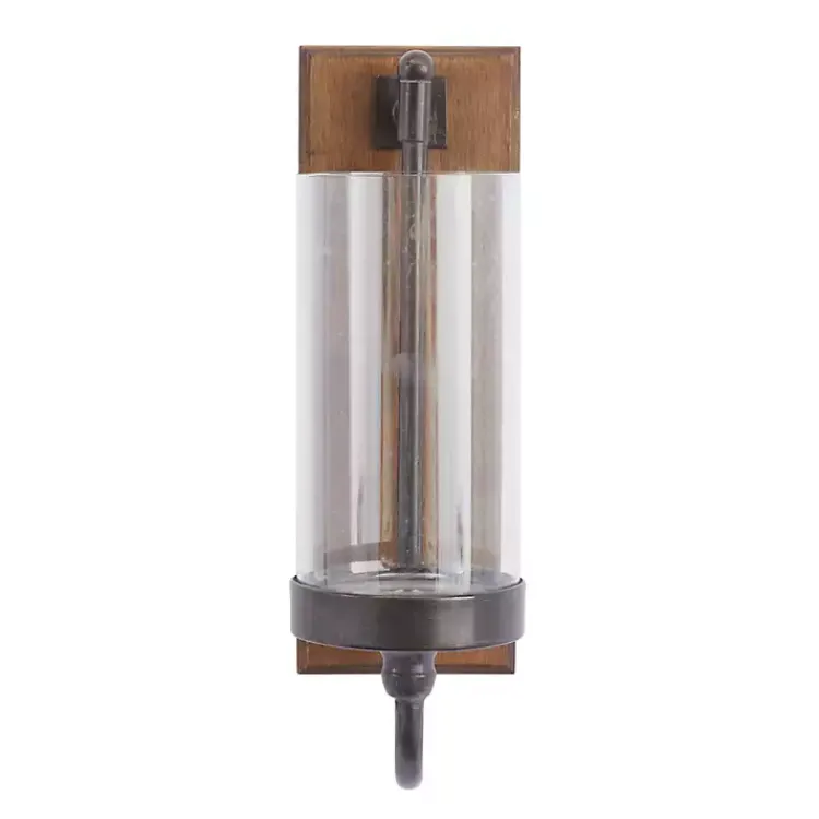 Sconces>Kirklands Home Brown Wood Sconce with Glass Holder