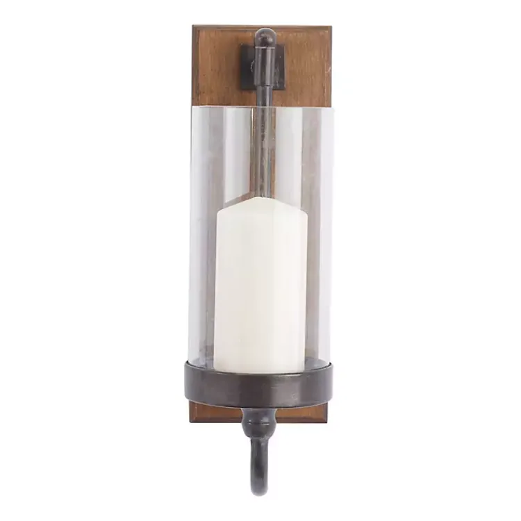 Sconces>Kirklands Home Brown Wood Sconce with Glass Holder