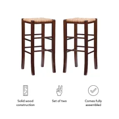 Kirklands Home Wood Seagrass Backless 2-pc. Bar Stool Set Brown Outlet