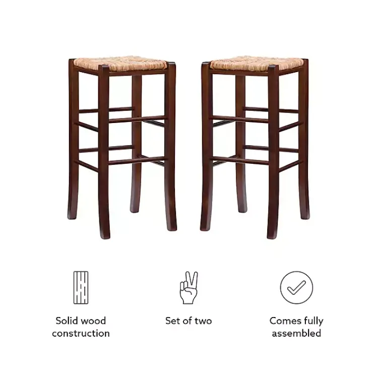Kirklands Home Wood Seagrass Backless 2-pc. Bar Stool Set Brown Outlet