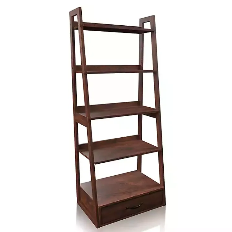 Kirklands Home Wood 5-Shelf Leaning Bookshelf Brown