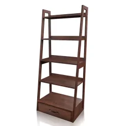 Kirklands Home Wood 5-Shelf Leaning Bookshelf Brown