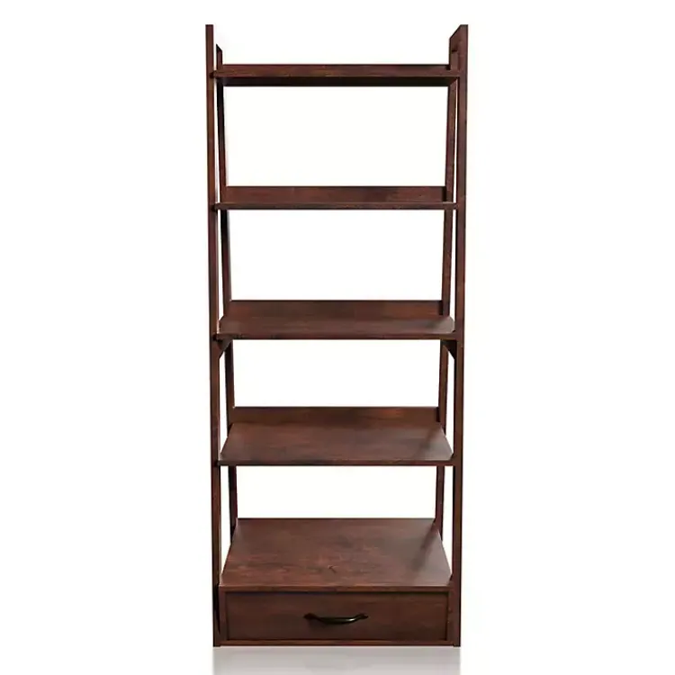 Kirklands Home Wood 5-Shelf Leaning Bookshelf Brown