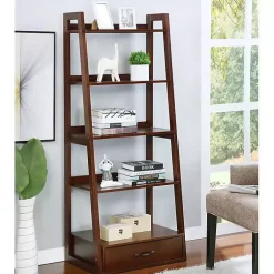 Kirklands Home Wood 5-Shelf Leaning Bookshelf Brown