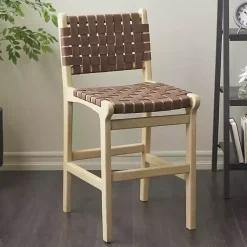 Kirklands Home Woven Leather Wooden Counter Stool Brown Hot