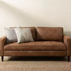 Kirklands Home Wyatt Faux Leather Sofa Brown Discount