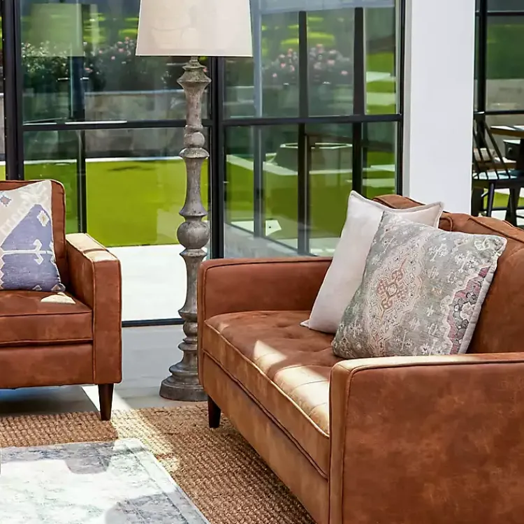 Kirklands Home Wyatt Faux Leather Sofa Brown Discount