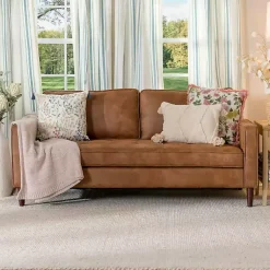 Kirklands Home Wyatt Faux Leather Sofa Brown Discount