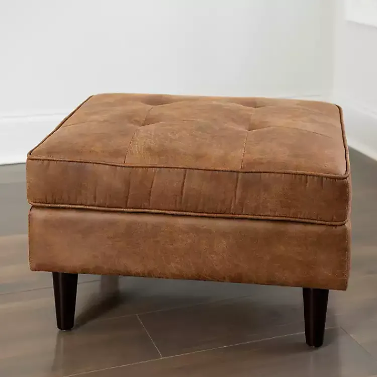 Kirklands Home Wyatt Faux Leather Ottoman Brown Best