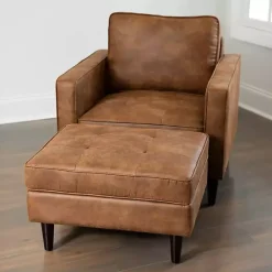 Kirklands Home Wyatt Faux Leather Ottoman Brown Best