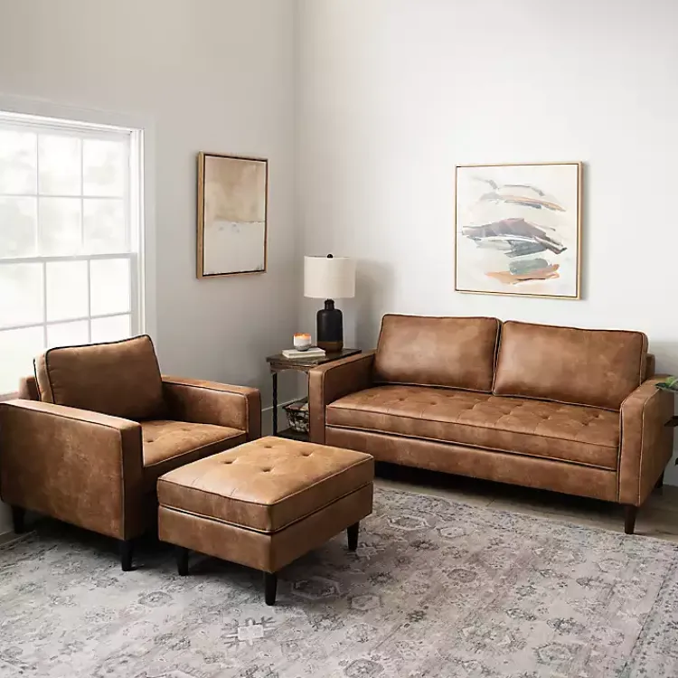 Kirklands Home Wyatt Faux Leather Ottoman Brown Best