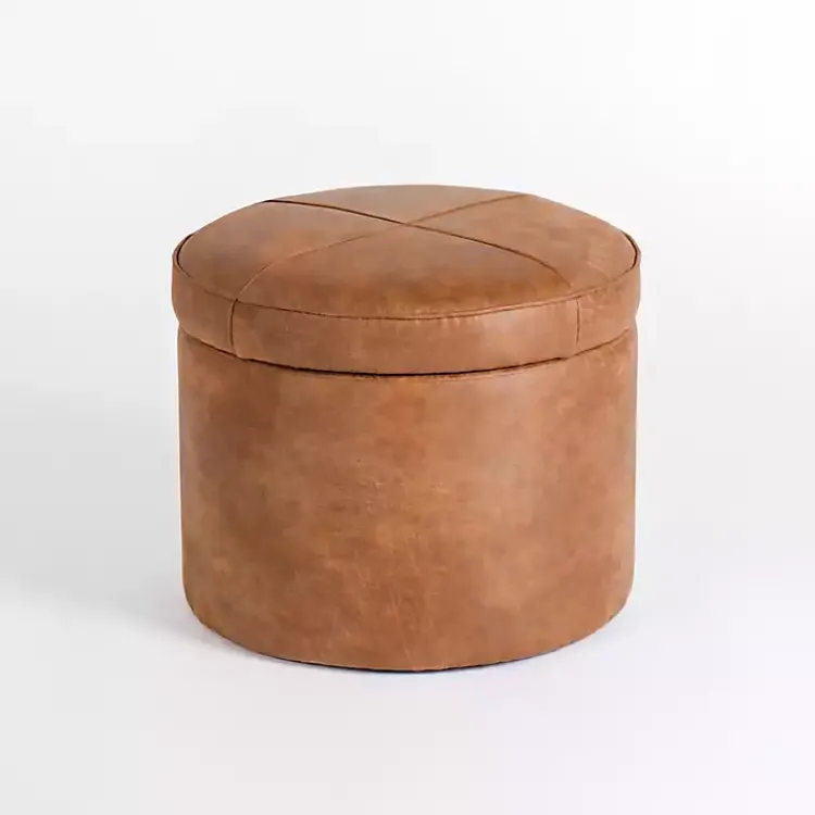 Kirklands Home Wyatt Faux Leather Storage Ottoman Brown