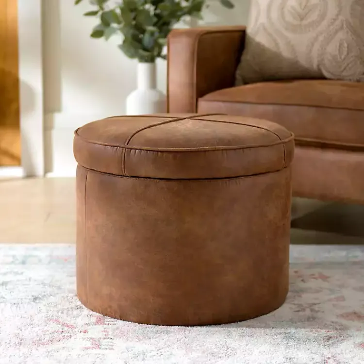Kirklands Home Wyatt Faux Leather Storage Ottoman Brown