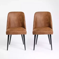 Kirklands Home Wyatt Faux Leather Dining Chairs, Set of 2 Brown New
