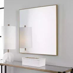 Kirklands Home Brushed Metal Square Framed Mirror Gold Best