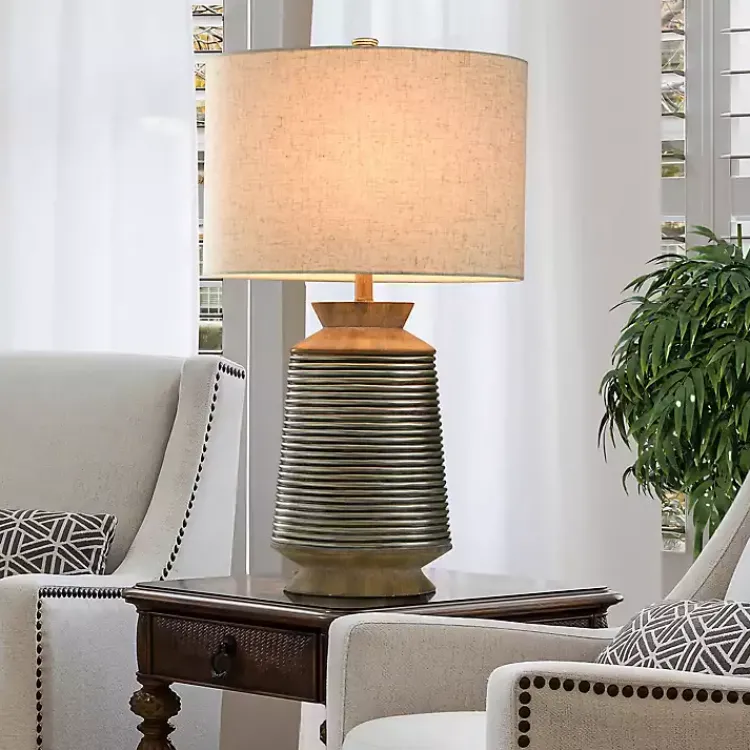Kirklands Home Brushed Gold Ribbed Table Lamp Ivory Discount