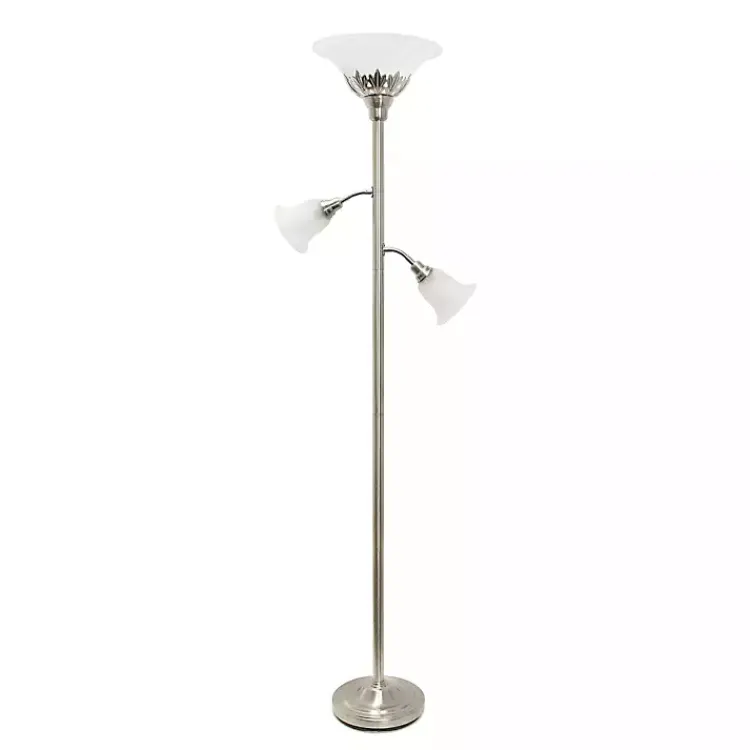 Kirklands Home Brushed Nickel 3-Scallop Glass Floor Lamp Gray New
