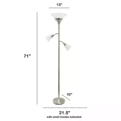 Kirklands Home Brushed Nickel 3-Scallop Glass Floor Lamp Gray New