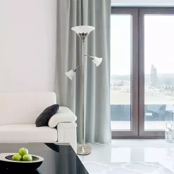 Kirklands Home Brushed Nickel 3-Scallop Glass Floor Lamp Gray New